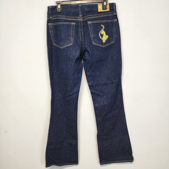 Vintage Y2K Baby Phat Flare Jeans Size 11 30x34 Dark Wash Big Cat Logo 2000s - Picture 1 of 14
